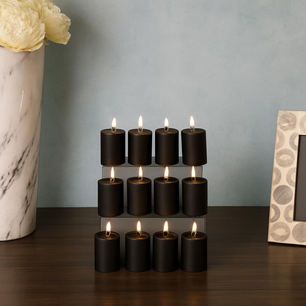 Stone & Feather, (Pack of 12) Black Pillar Candle Unscented, Long Burning time for self healing, removing negative energy, sprit